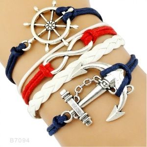 Nautical Leather Bracelet Anchor Wheel